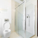 Glass partition in a modern designed bathroom