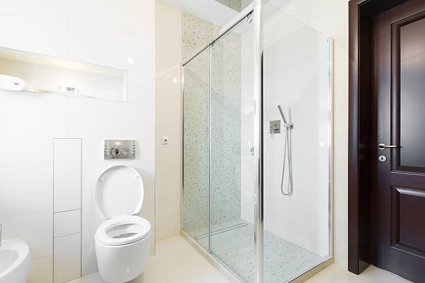 Glass partition in a modern designed bathroom